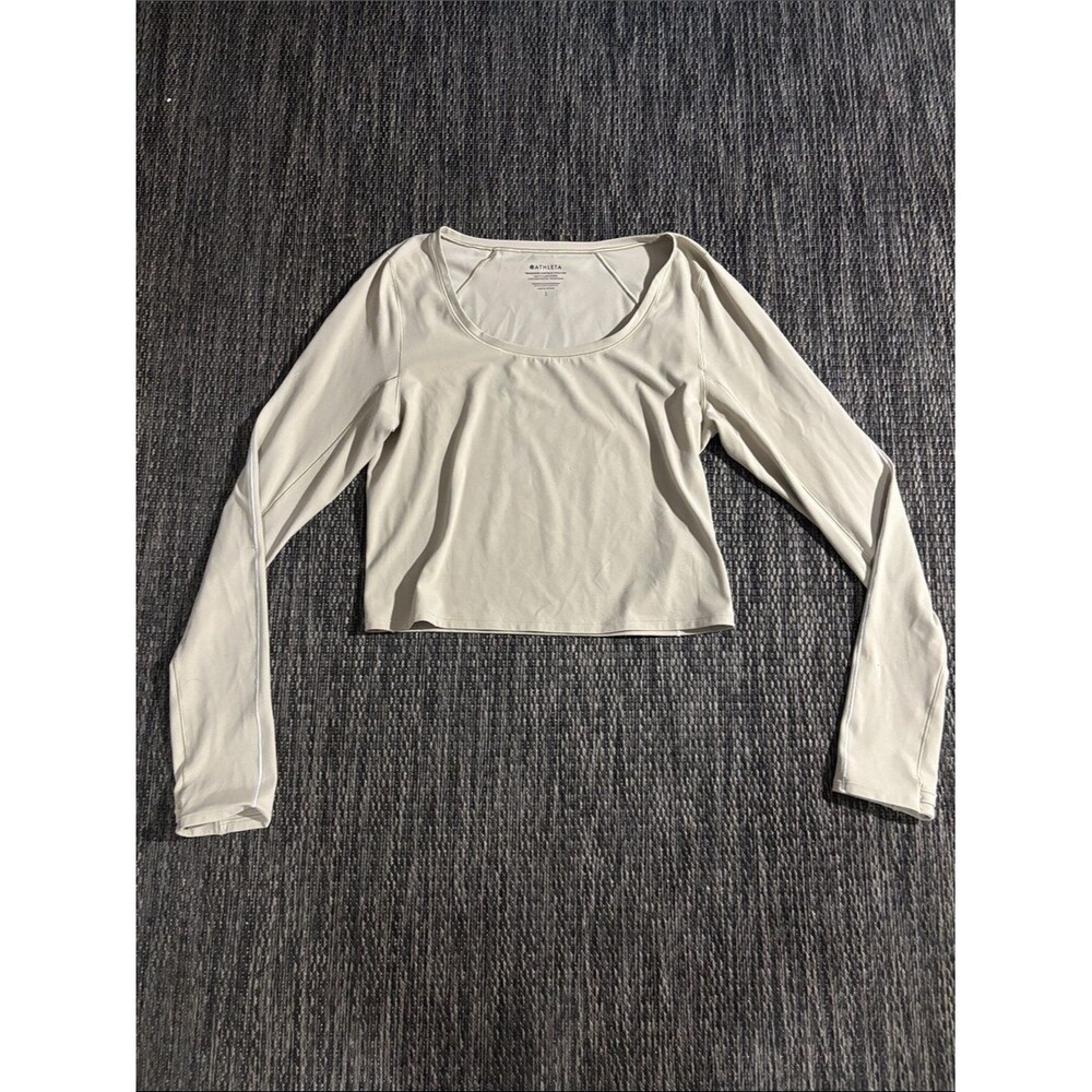 Athleta Transcend Contrast Stitch Long Sleeve Crop Top Lightweight Soft Large